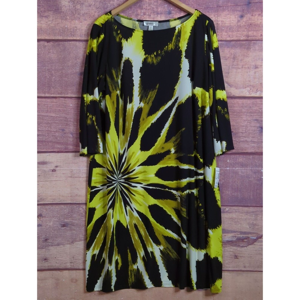 Dressbarn Shift Dress Yellow and Black Abstract Print Woman's Sz.18 NWT